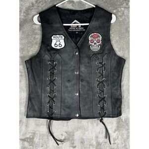 House of Leather Women's XL vest Motorcycle‎ patches skull route 66 heart liner